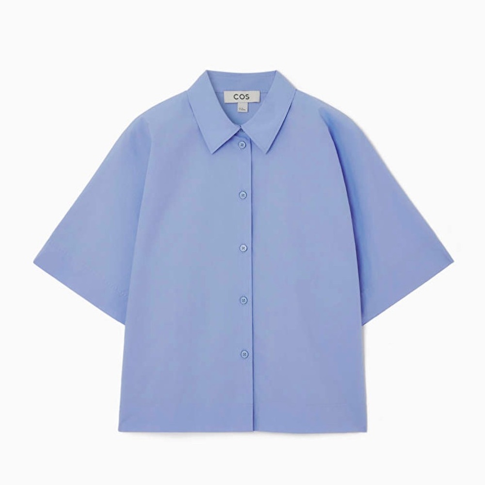 COS Boxy short sleeved poplin shirt size 8 blue women’s new with tags